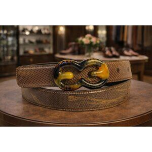 Rare Escada 90’s Brown Gold Leather Belt Tortoise Buckle Size L US 32